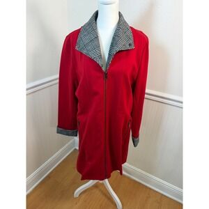 Anthropologie Luii Red Zip Front Plaid Collar Jacket Coat Outerwear Women Size L